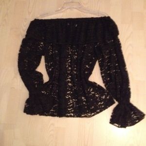 Off Shoulder Black Lace Blouse Vintage